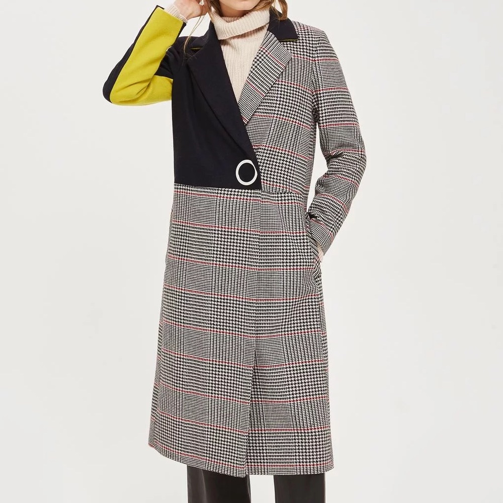 Topshop Patchwork Plaid Trench Coat